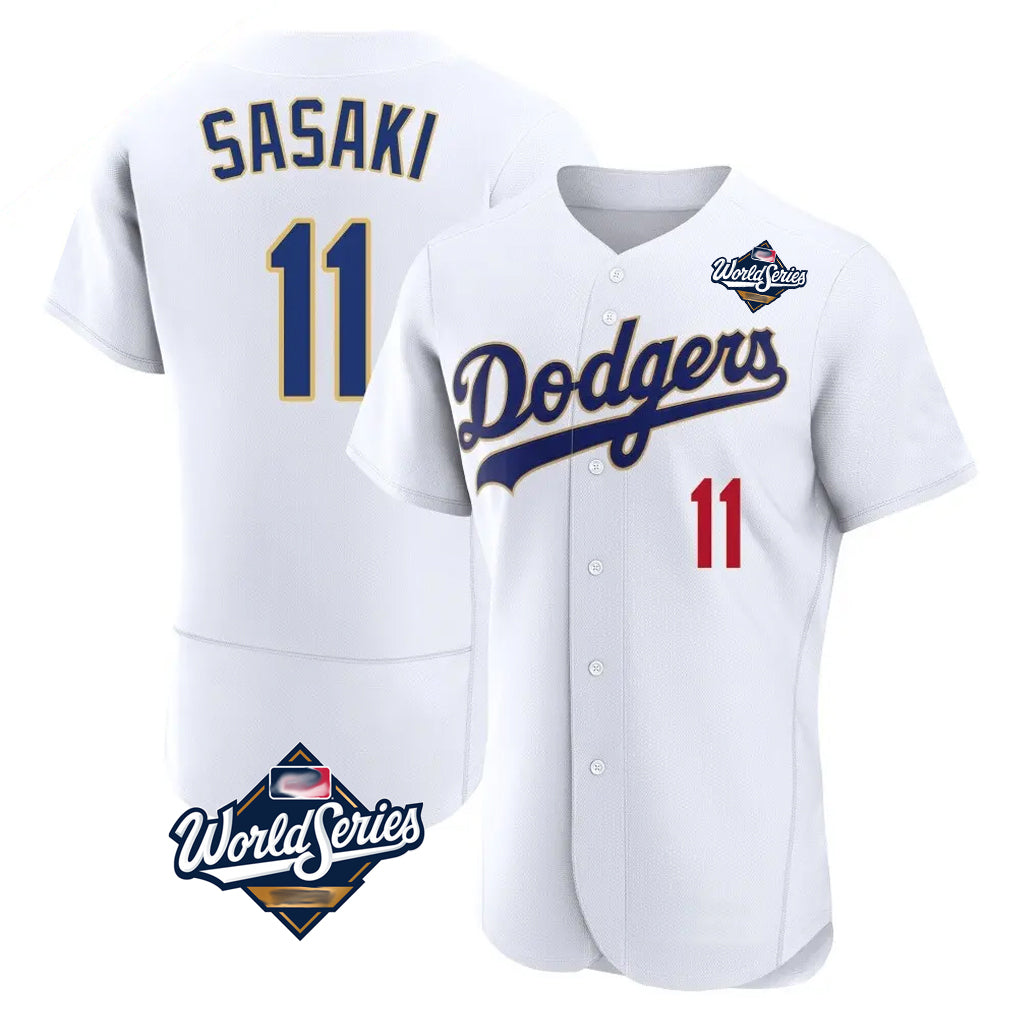 LA.Dodgers #11 Roki Sasaki Player Gold White World Series 2026 Collection Stadium Limited Elite Gdoa Stitched Jerseys