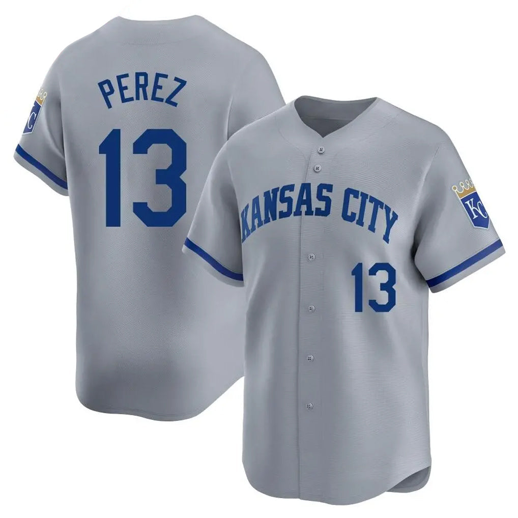 KC.Royals #13 Salvador Perez Player Gray Limited Home Gdoa Stitched Jerseys