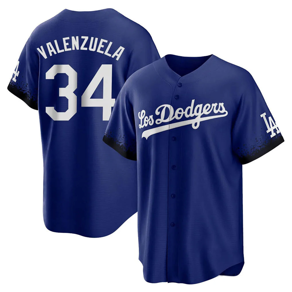 LA.Dodgers #34 Fernando Valenzuela Player Royal City Connect Home Game Gdoa Stitched Jerseys
