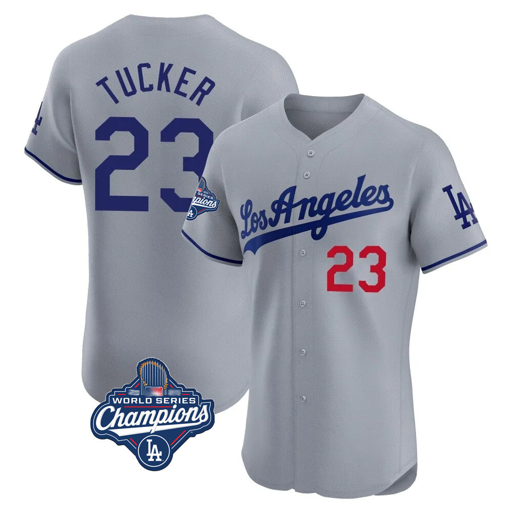 LA.Dodgers #23 Kyle Tucker Player Gray World Series Meet Limited Elite Home Gdoa Stitched Jerseys