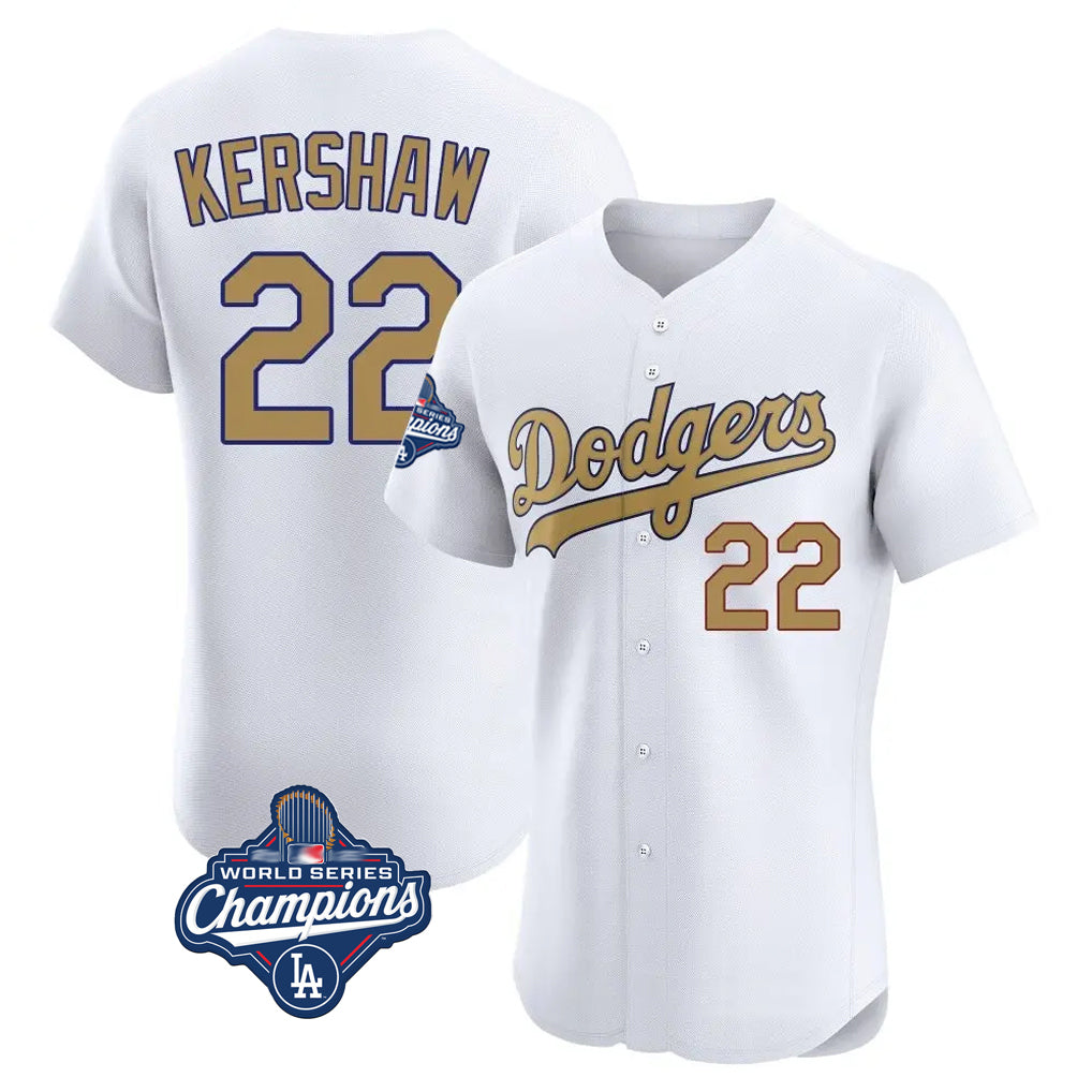 LA.Dodgers #22 Clayton Kershaw Player Gold World Series Meet Limited Elite Home Gdoa Stitched Jerseys
