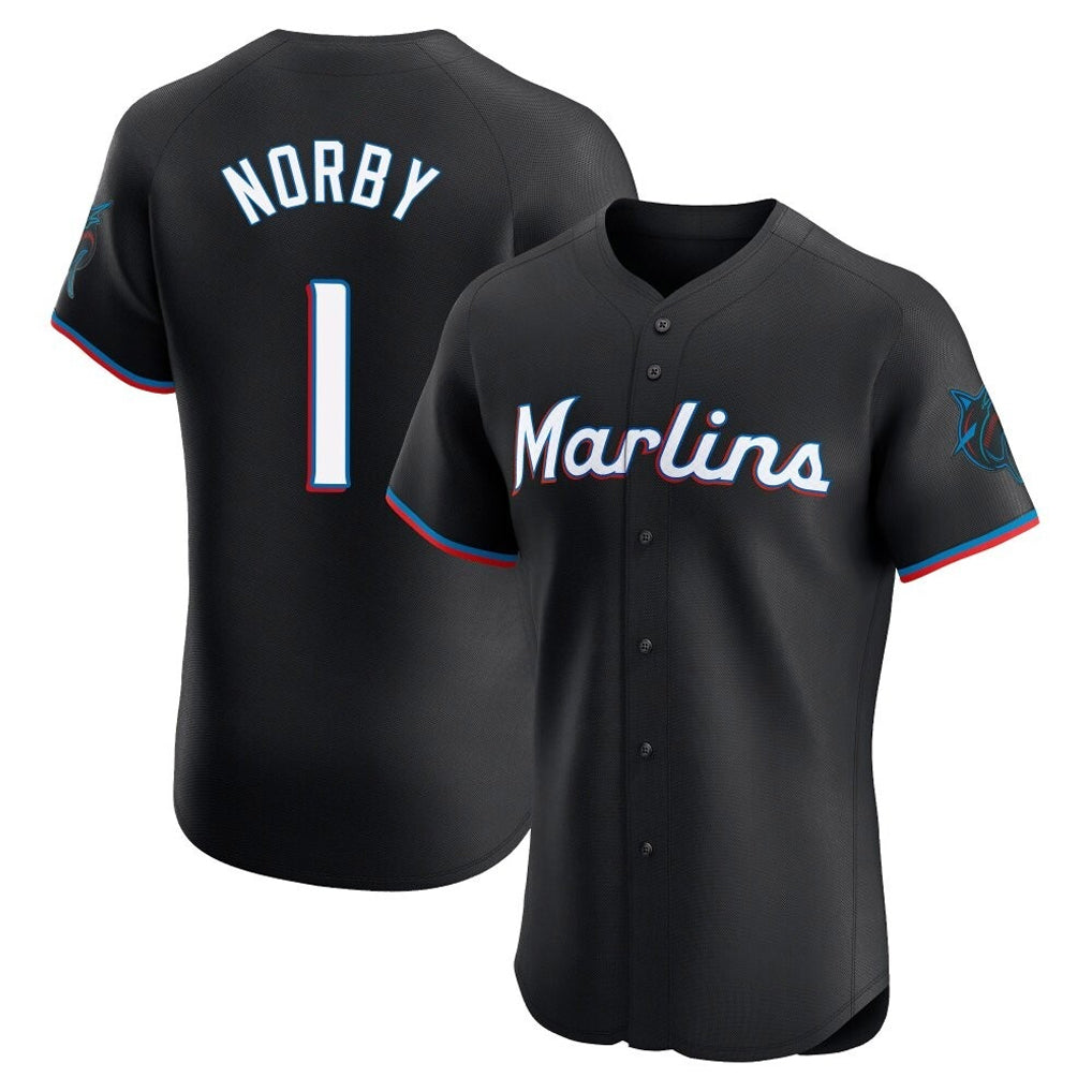 M.Marlins #1 Connor Norby Player Black Vapor Home Limited Elite Gdoa Stitched Jerseys