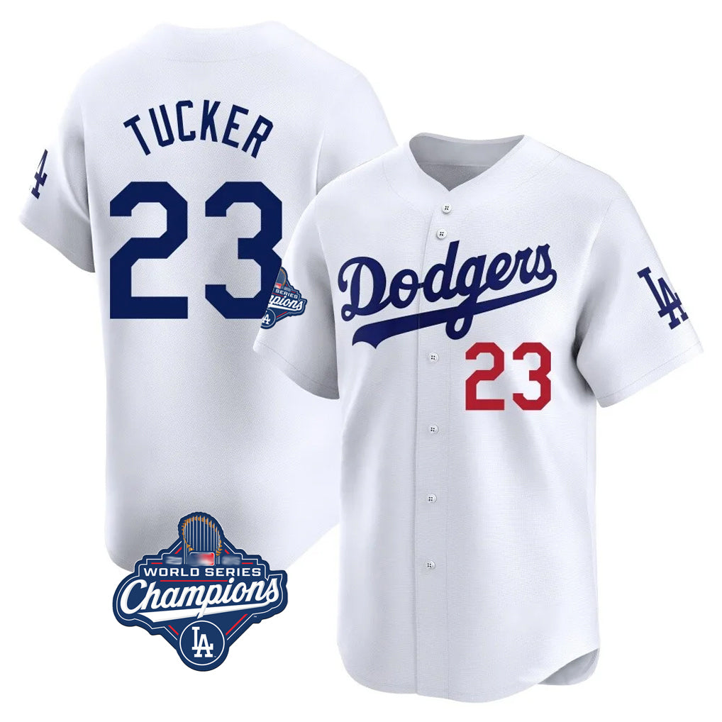 LA.Dodgers #23 Kyle Tucker Player White World Series Meet Limited Home Gdoa Stitched Jerseys
