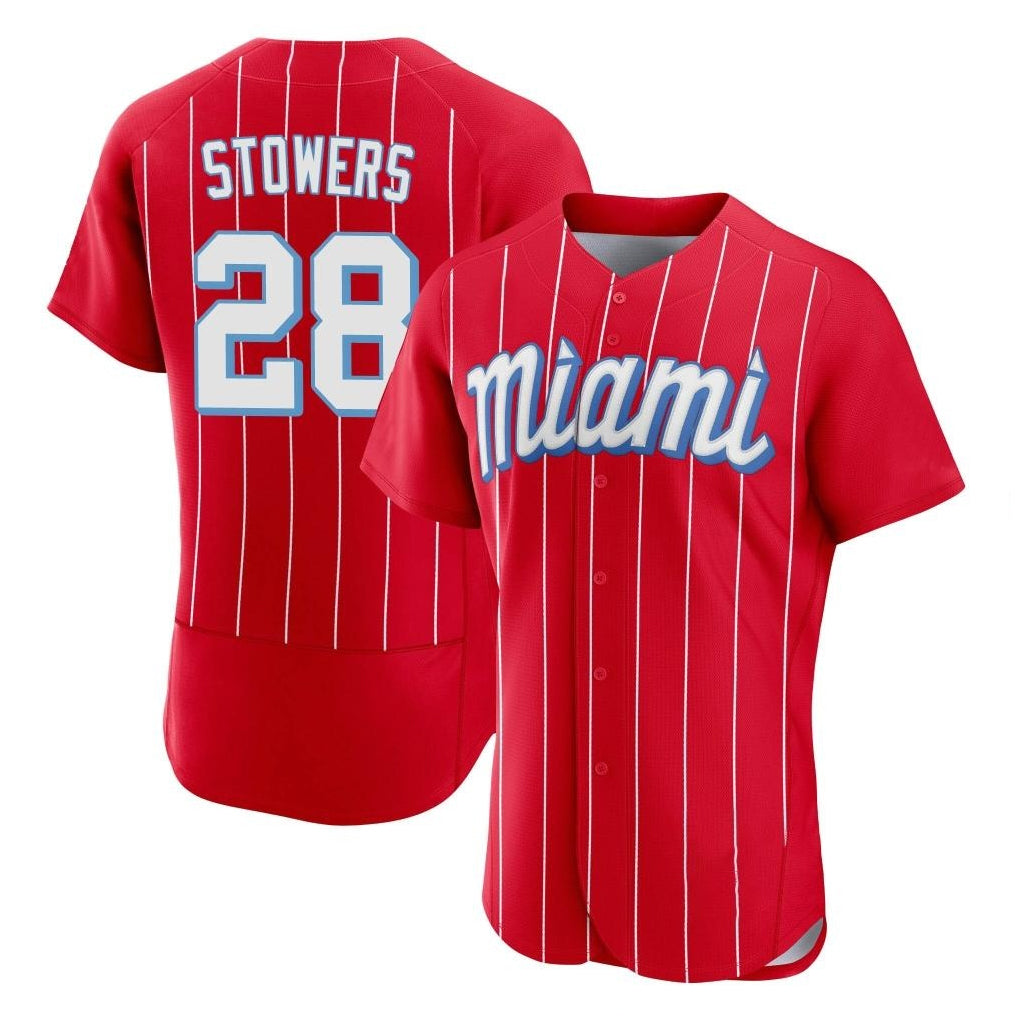 M.Marlins #28 Kyle Stowers Player Red City Connect Home Limited Elite Gdoa Stitched Jerseys