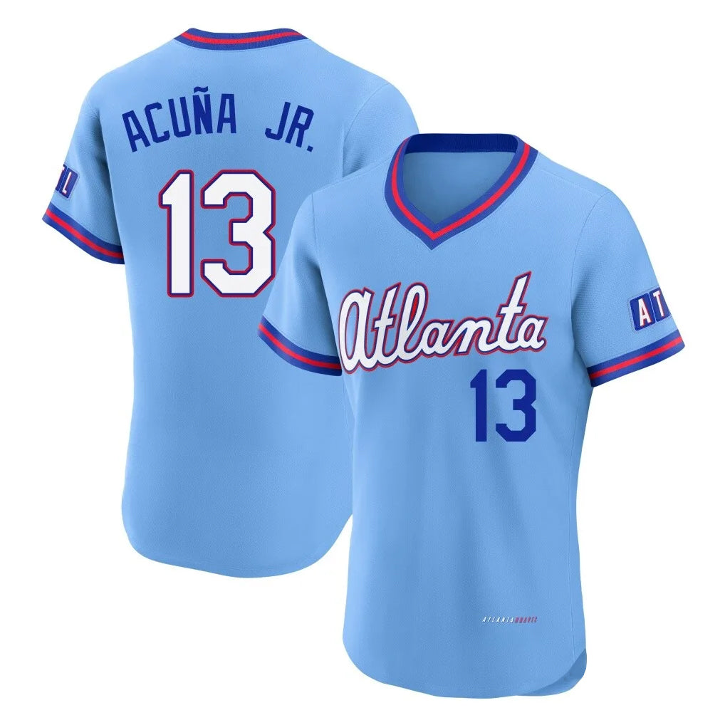 A.Braves #13 Ronald Acuna Jr Player Powder Blue 2026 City Connect T-shirt Limited Elite Home Game Gdoa Stitched Jerseys