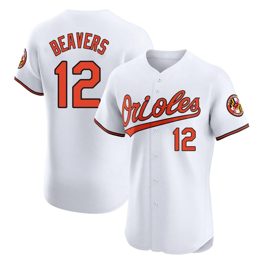 B.Orioles #12 Dylan Beavers Player White Limited Elite Home Game Gdoa Stitched Jerseys
