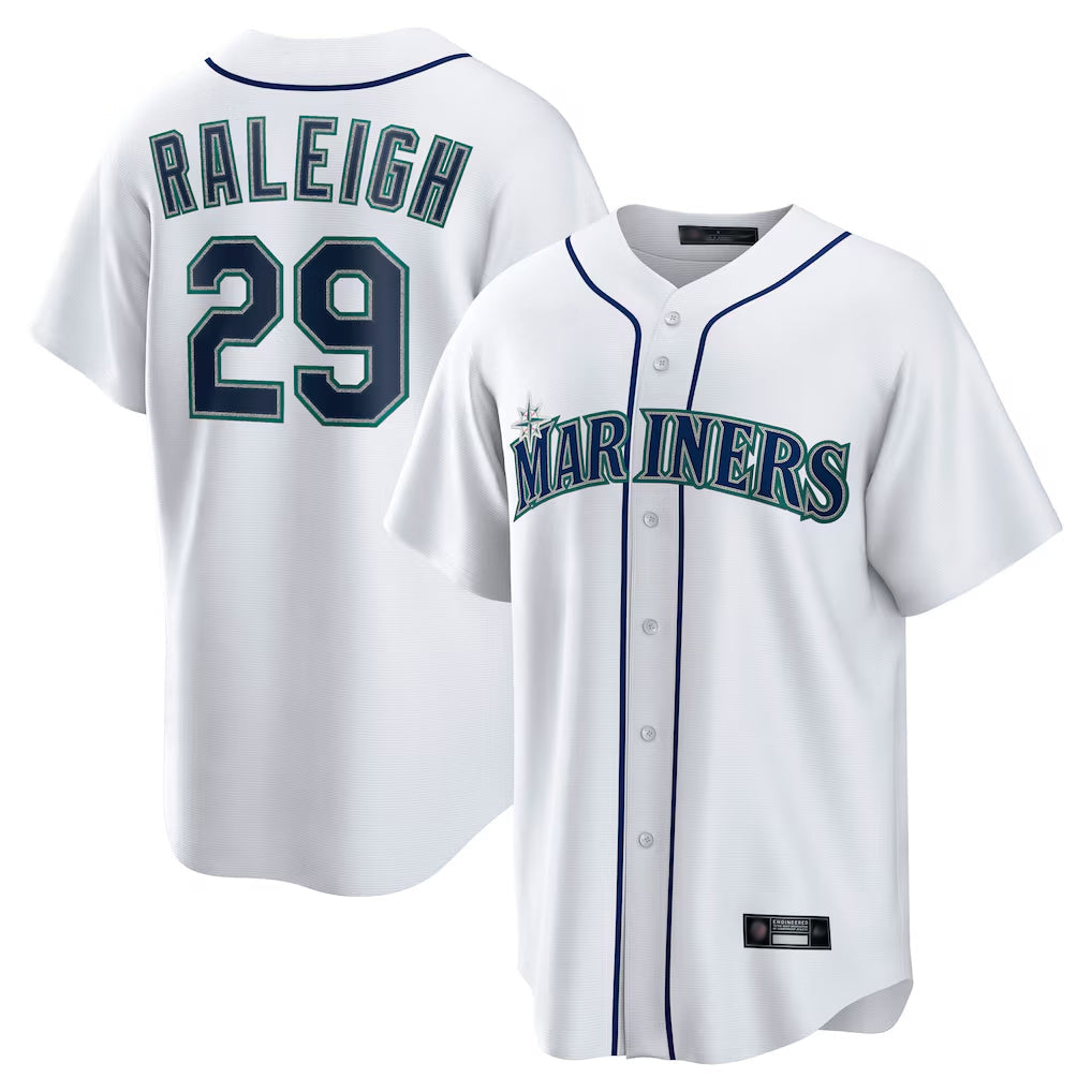 S.Mariners #29 Cal Raleigh Player White Home Game Stitched Jerseys