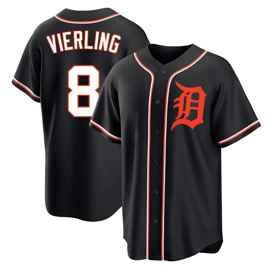 D.Tigers #8 Matt Vierling Player Black Fashion Out Home Game Gdoa Stitched Jerseys