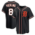 D.Tigers #8 Matt Vierling Player Black Fashion Out Home Game Gdoa Stitched Jerseys