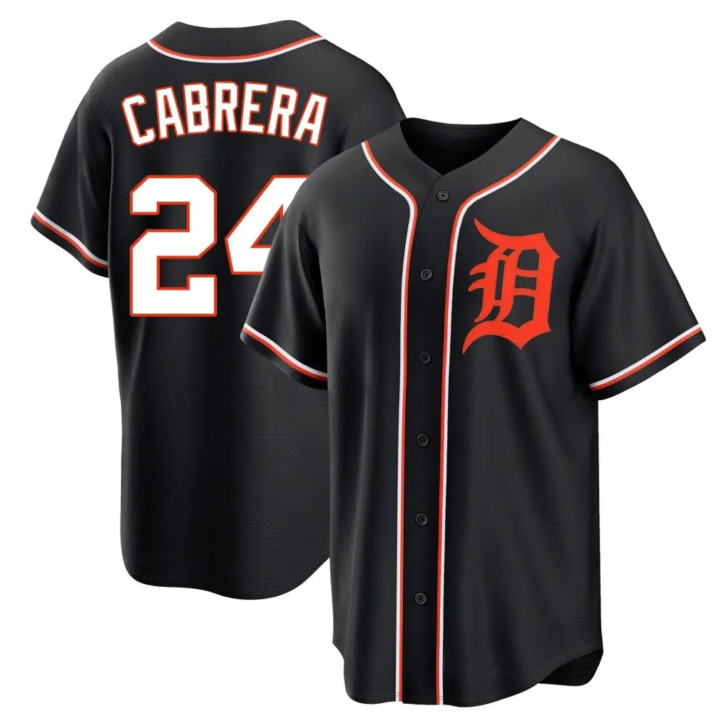 D.Tigers #24 Miguel Cabrera Player Black Fashion Out Home Game Gdoa Stitched Jerseys