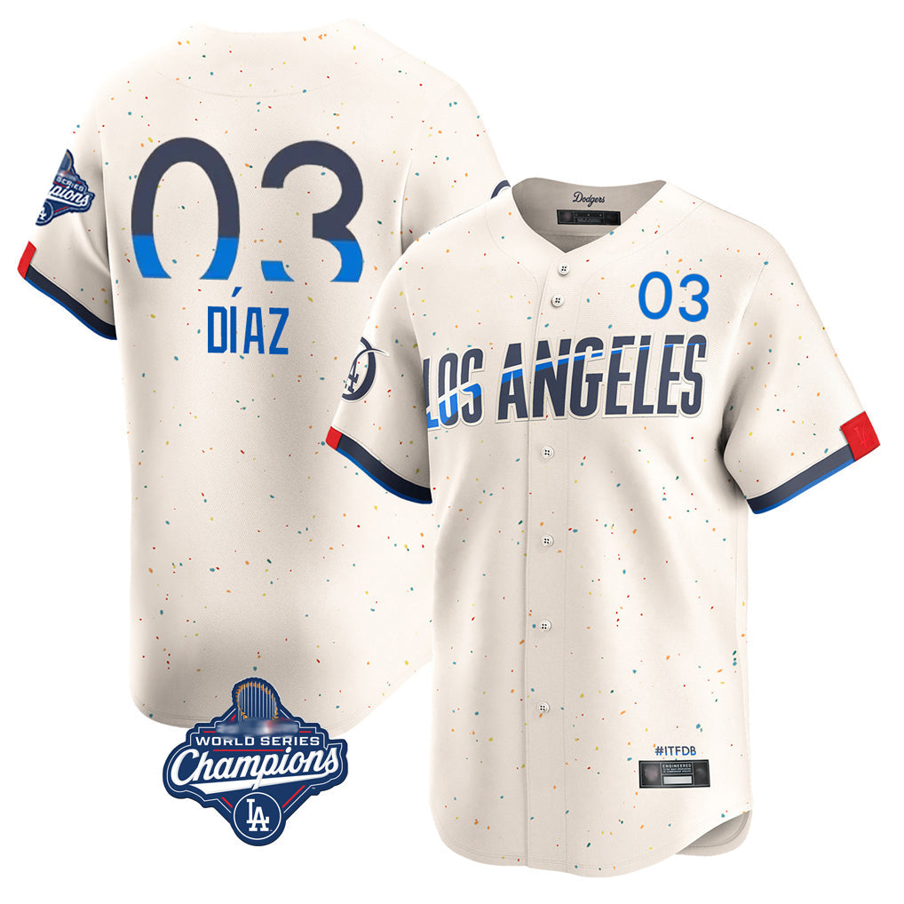 LA.Dodgers #3 Edwin D¨ªaz Player Cream World Series Meet City Connect Limited Home Gdoa Stitched Jerseys