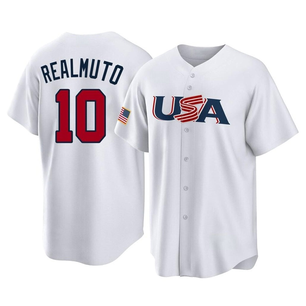P.Phillies #10 J.T. Realmuto Player White USA World Classic Home Game Stitched Jerseys