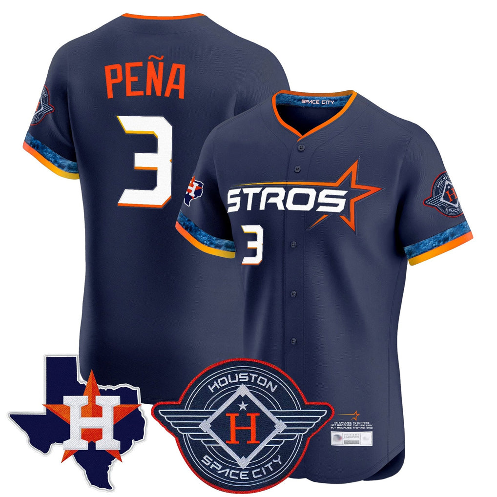 H.Astros #3 Jeremy Pena Player Navy City Connect Texas Patch Vapor Premier Limited Elite Home Gdoa Stitched Jerseys