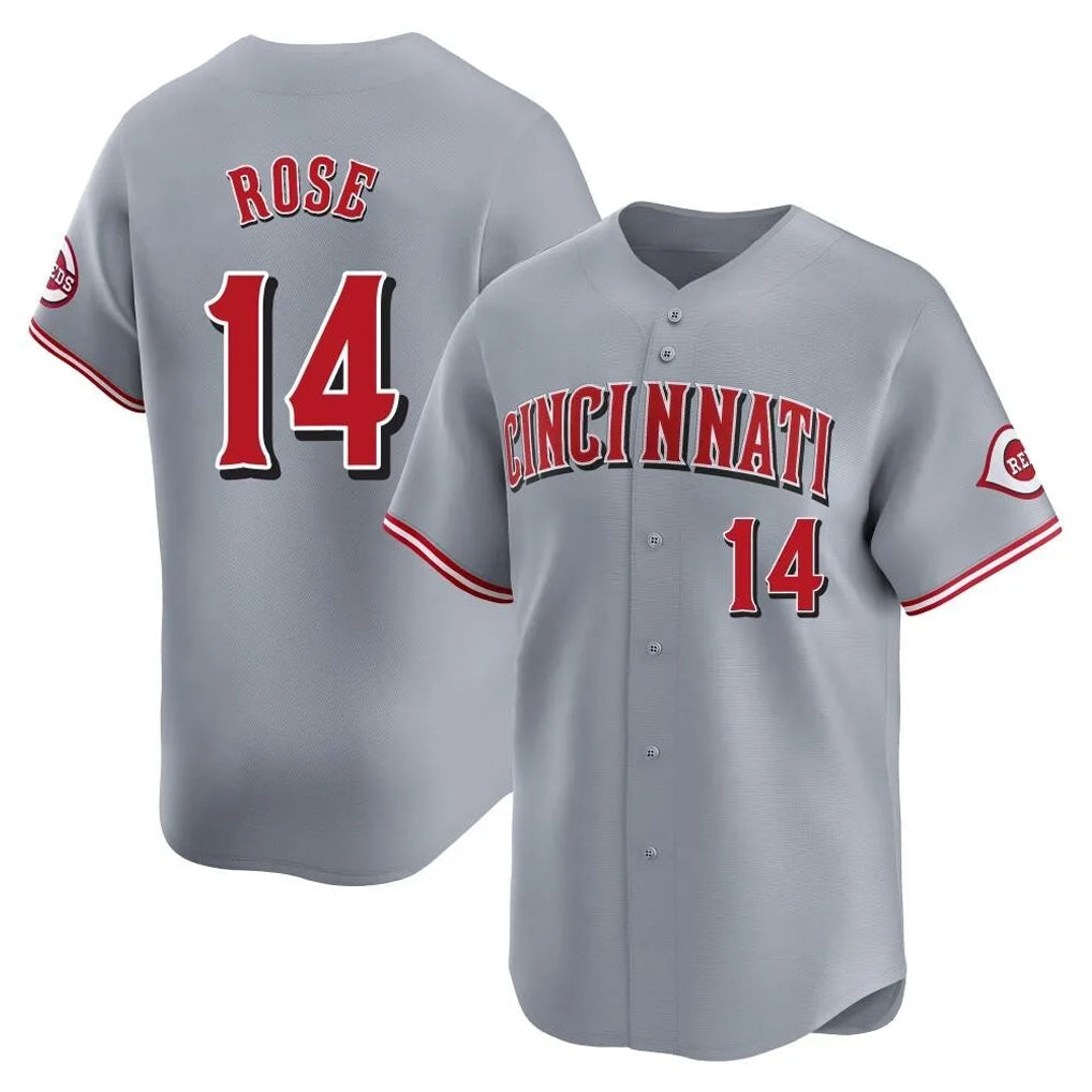 C.Reds #14 Pete Rose Player Gray Home Limited Gdoa Stitched Jerseys