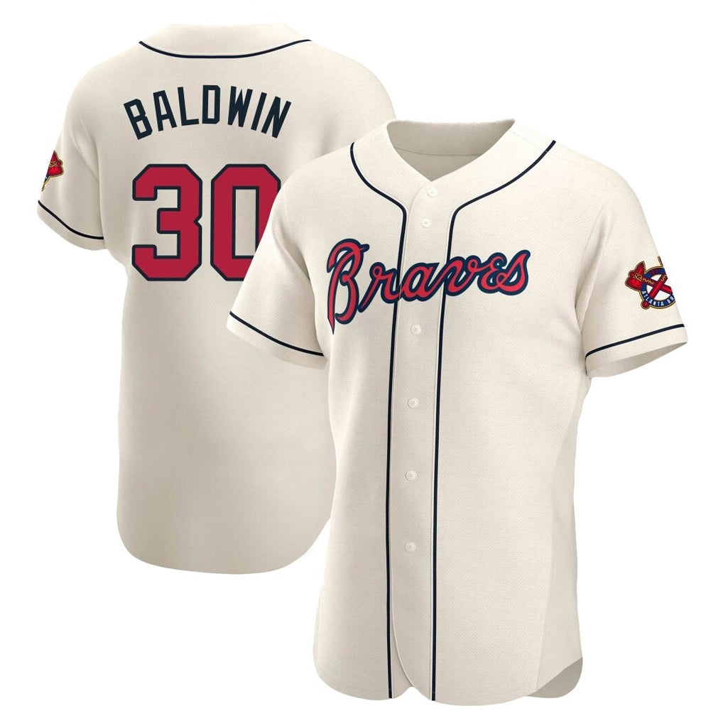 A.Braves #30 Drake Baldwin Player Cream Limited Elite Home Game Gdoa Stitched Jerseys