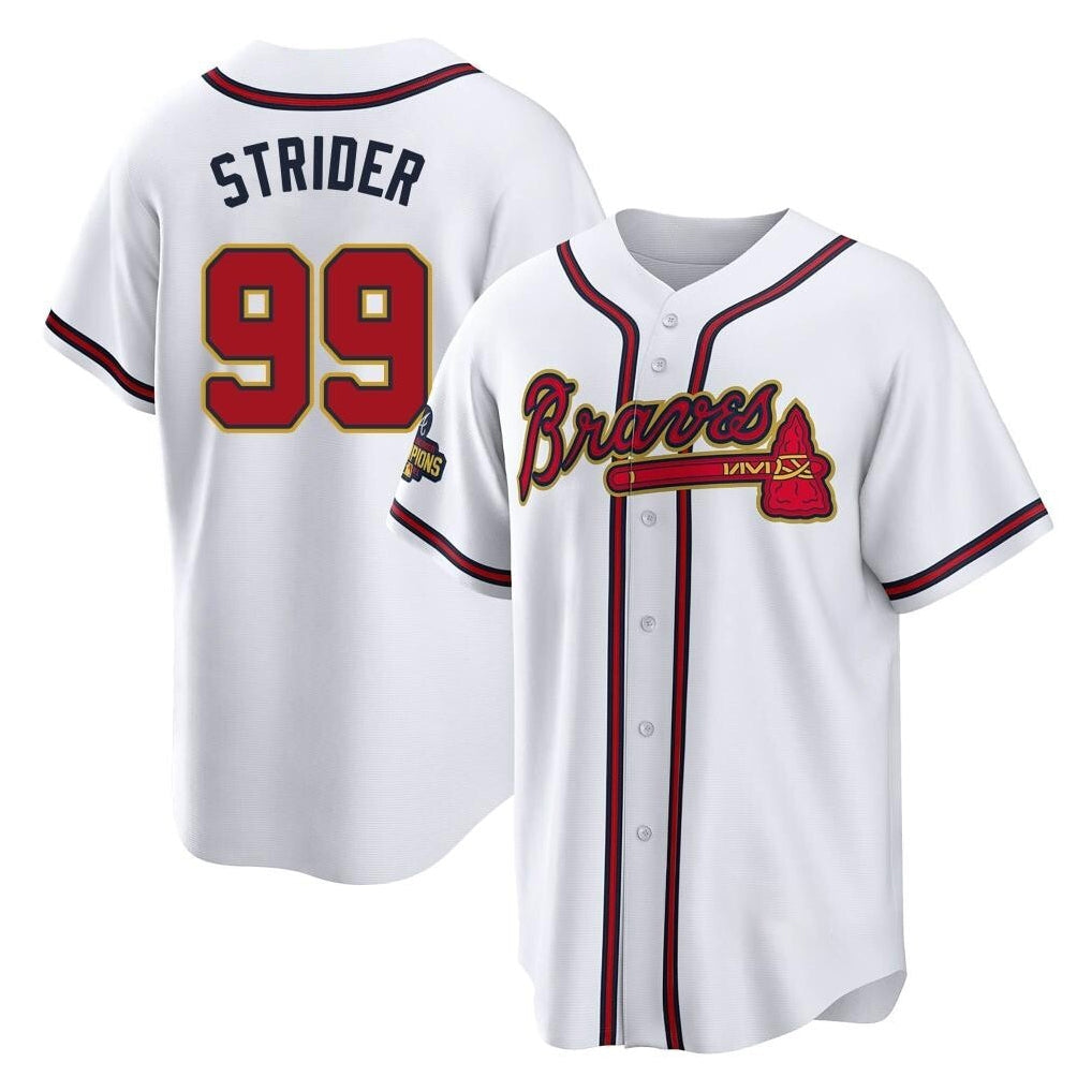 A.Braves #99 Spencer Strider Player White Gold Home Game Gdoa Stitched Jerseys