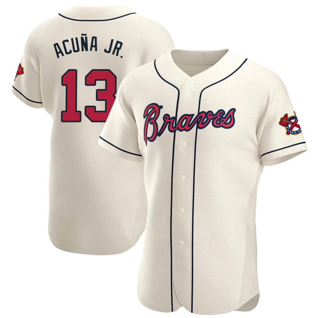 A.Braves #13 Ronald Acuna Jr Player Cream Limited Elite Home Game Gdoa Stitched Jerseys