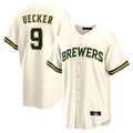 M.Brewers #9 Bob Uecker Player Cream Home Game Gdoa Stitched Jerseys