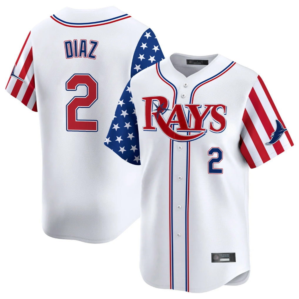 T.Bay Rays #2 Yandy Diaz Player White 2025 Independence Day Vapor Premier Limited Gdoa Stitched Jerseys
