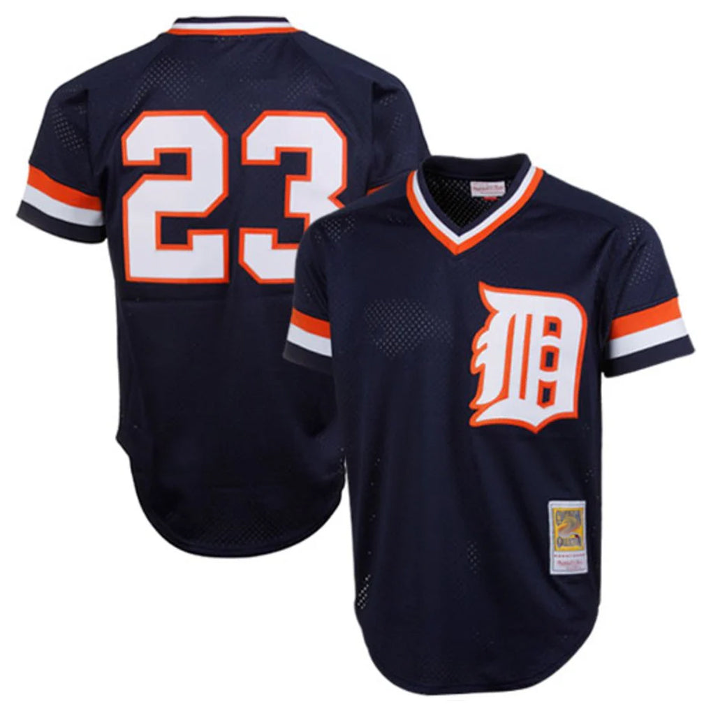D.Tigers #23 Kirk Gibson Player Navy Mitchell & Ness 1984 Mesh Batting Practice  T-shirt Gdoa Stitched Jerseys