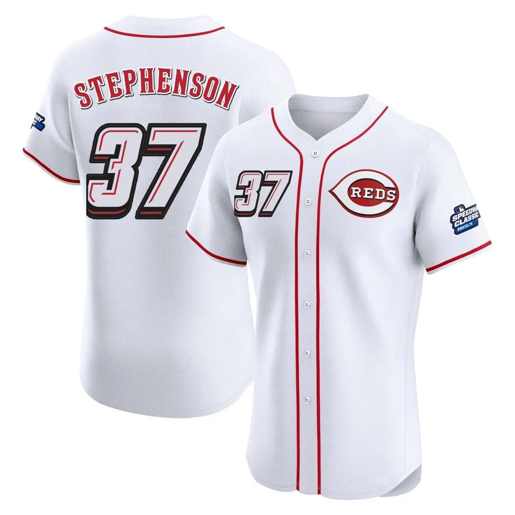 C.Reds #37 Tyler Stephenson Player White Speedway Classic Limited Elite Home Gdoa Stitched Jerseys