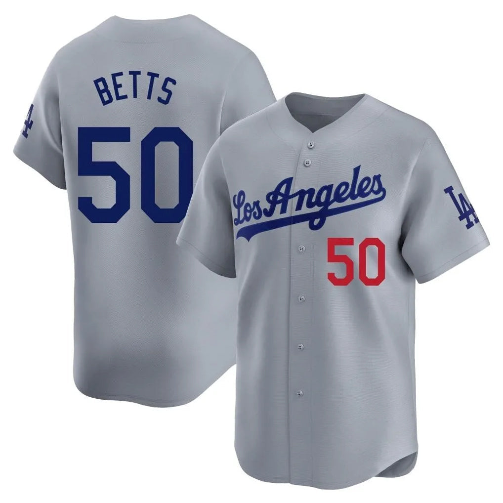 LA.Dodgers #50 Mookie Betts Player Gray Limited Home Gdoa Stitched Jerseys