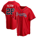 A.Braves #28 Matt Olson player Red Replica Alternate Stitched Jerseys