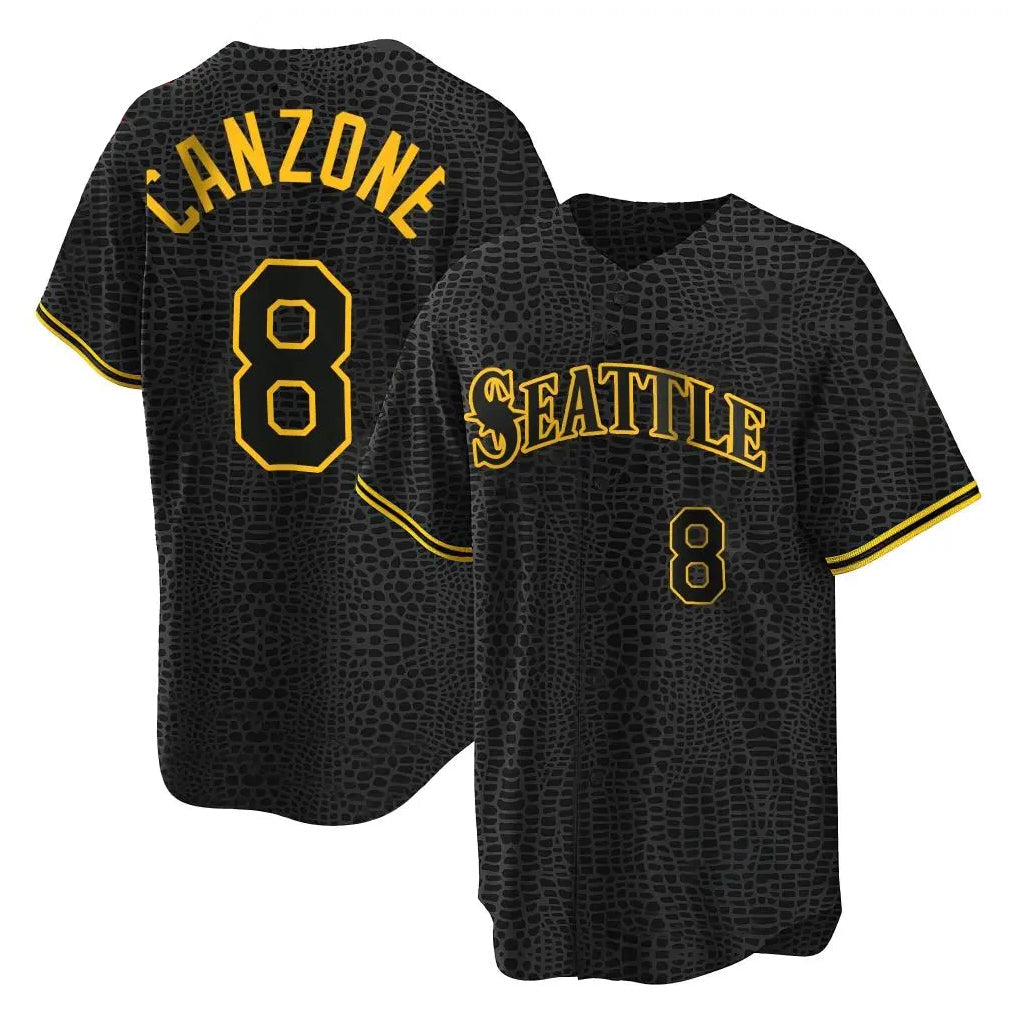 S.Mariners #8 Dominic Canzone Player Black Snake Skin City Home Limited Gdoa Stitched Jerseys