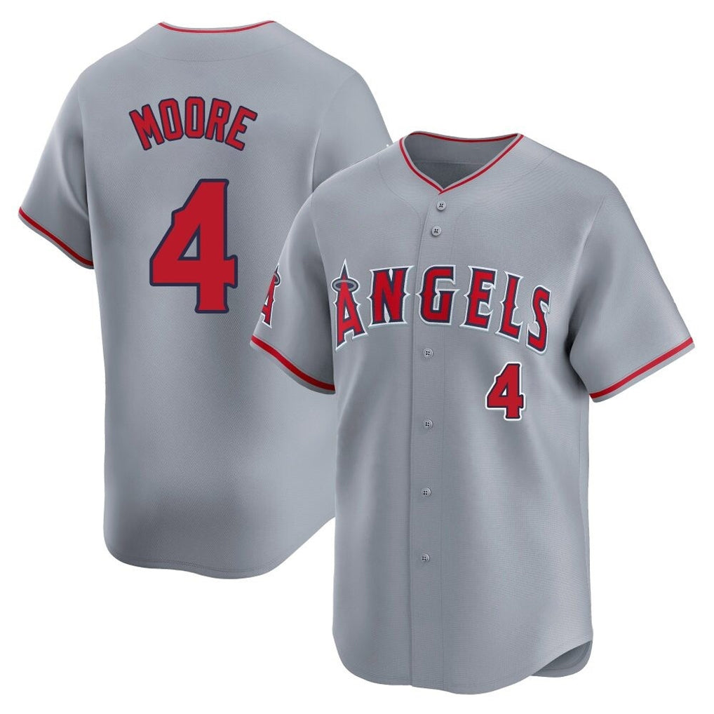 LA.Angels #4 Christian Moore Player Gray Home Limited Gdoa Stitched Jerseys