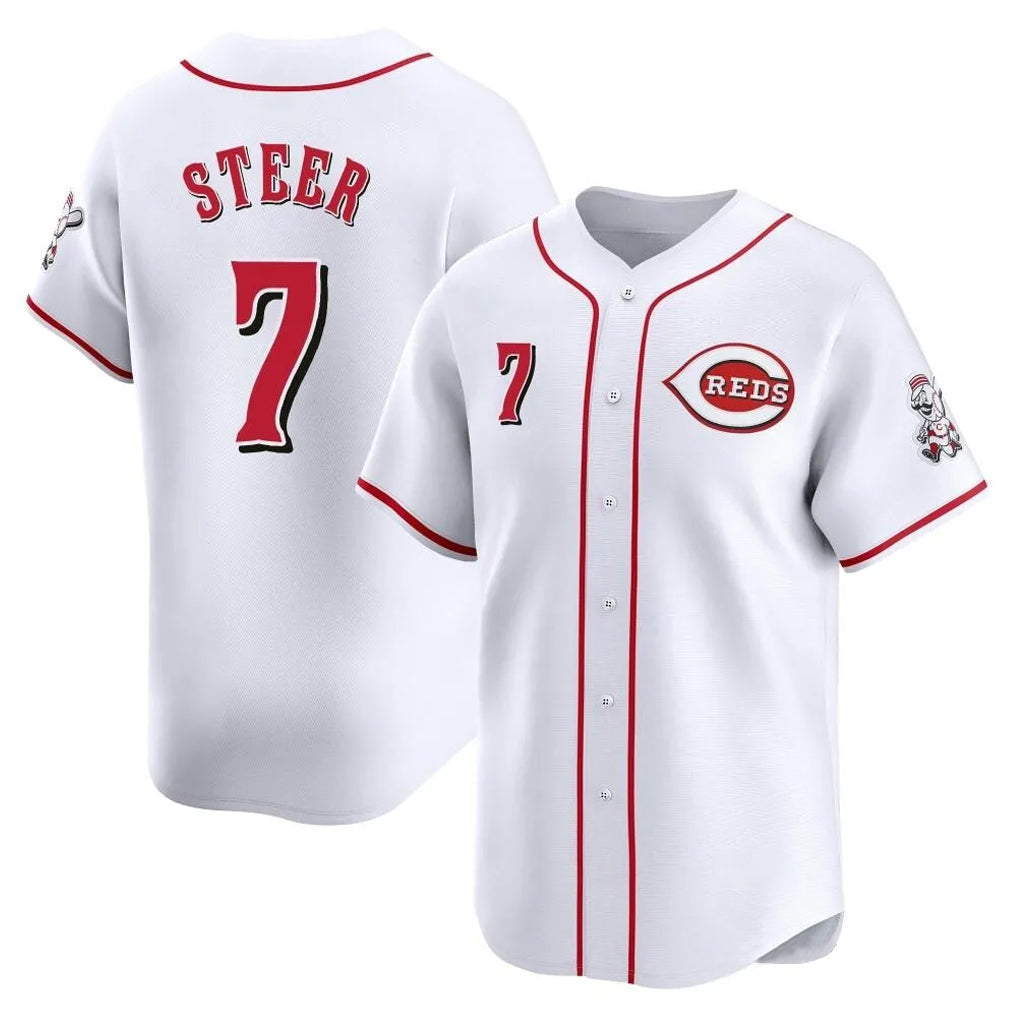 C.Reds #7 Spencer Steer Player White Home Limited Gdoa Stitched Jerseys