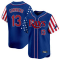 T.Bay Rays #13 Junior Caminero Player Royal 2025 Independence Day Vapor Premier Limited Stitched Jerseys