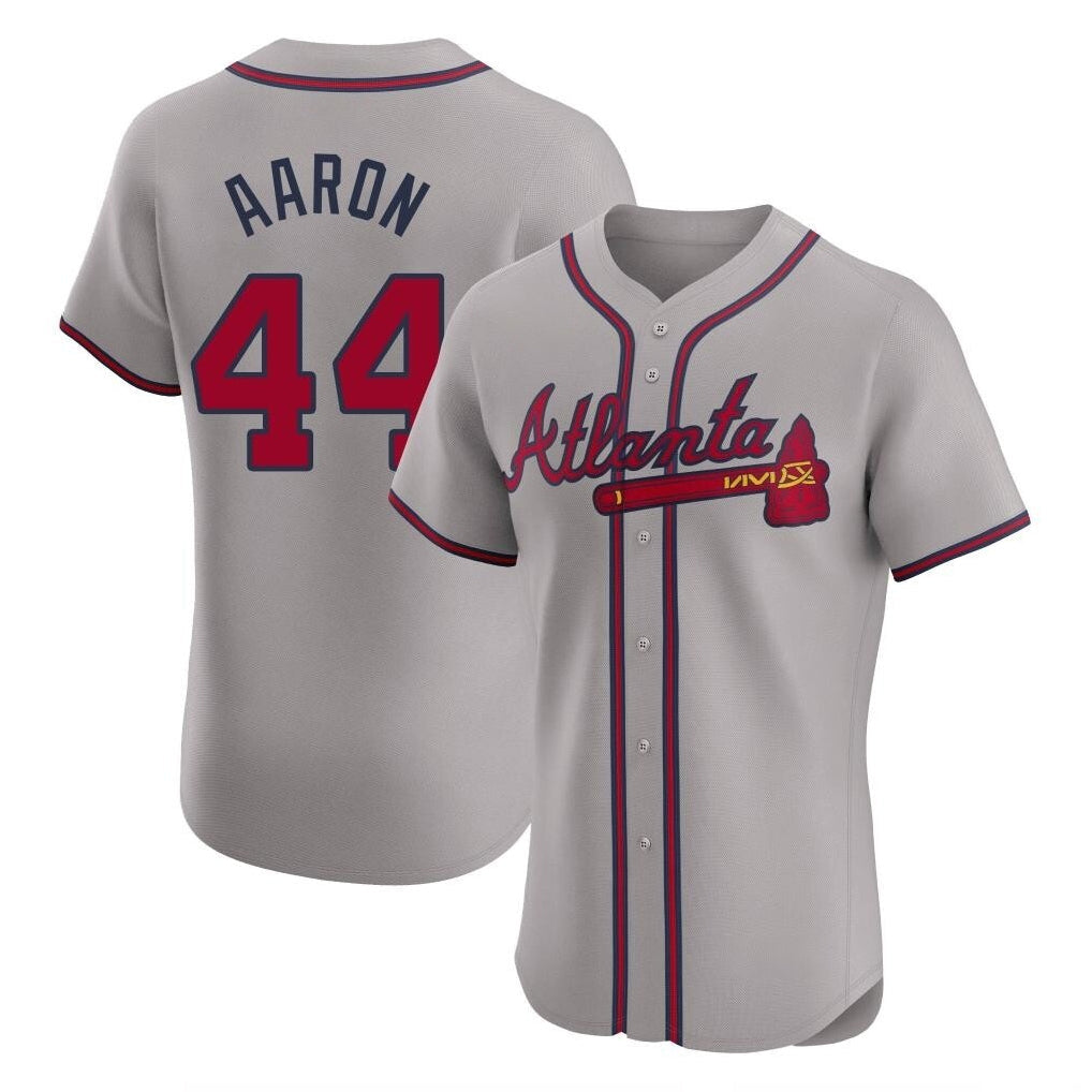 A.Braves #44 Hank Aaron Player Gray Limited Elite Home Game Gdoa Stitched Jerseys
