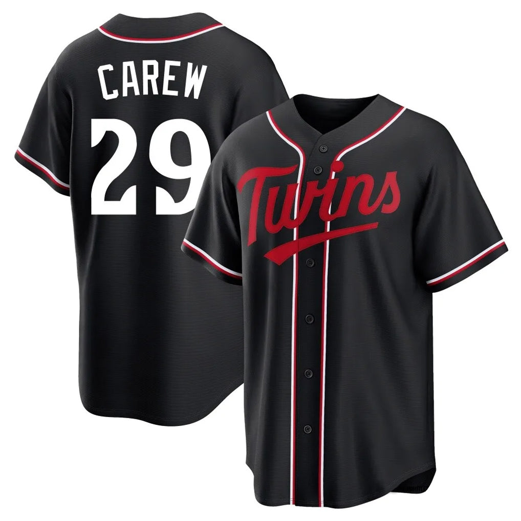 M.Twins #29 Rod Carew Player Black Fashion Out Home Limited Gdoa Stitched Jerseys