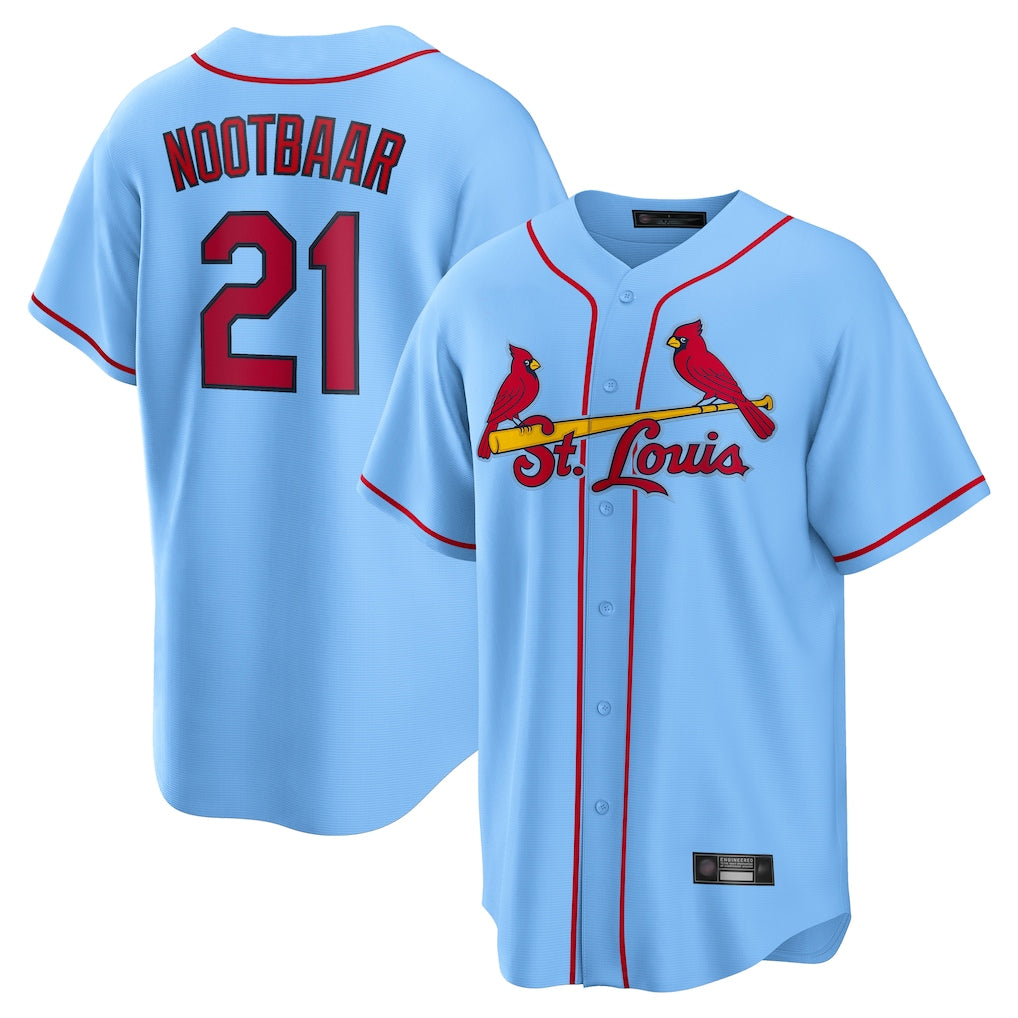 St. Louis Cardinals #21 Lars Nootbaar Player Light Blue Home Game Stitched Jerseys