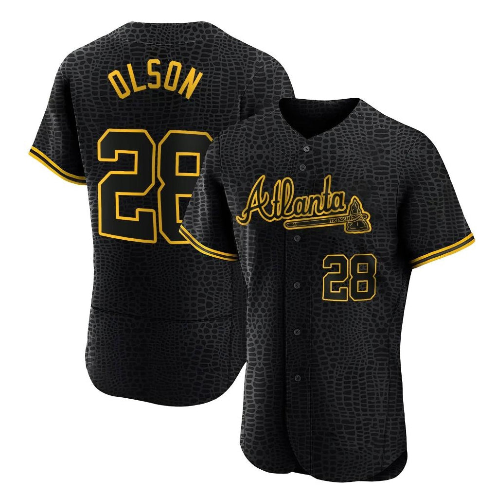 A.Braves #28 Matt Olson Player Black Snake Skin City Limited Elite Home Game Gdoa Stitched Jerseys