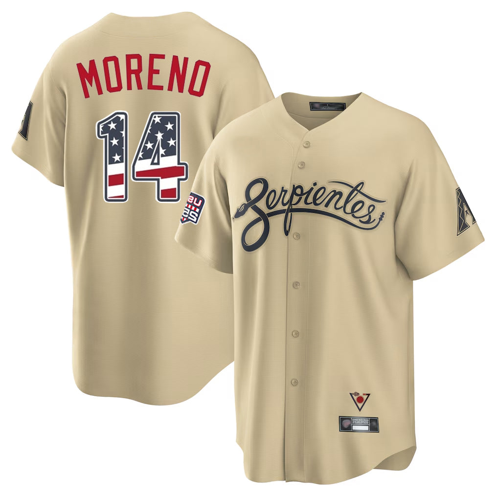 A.Diamondbacks #14 Gabriel Moreno Player Tan USA 250 Fourth of July Home Game Gdoa250Ys Stitched Jerseys