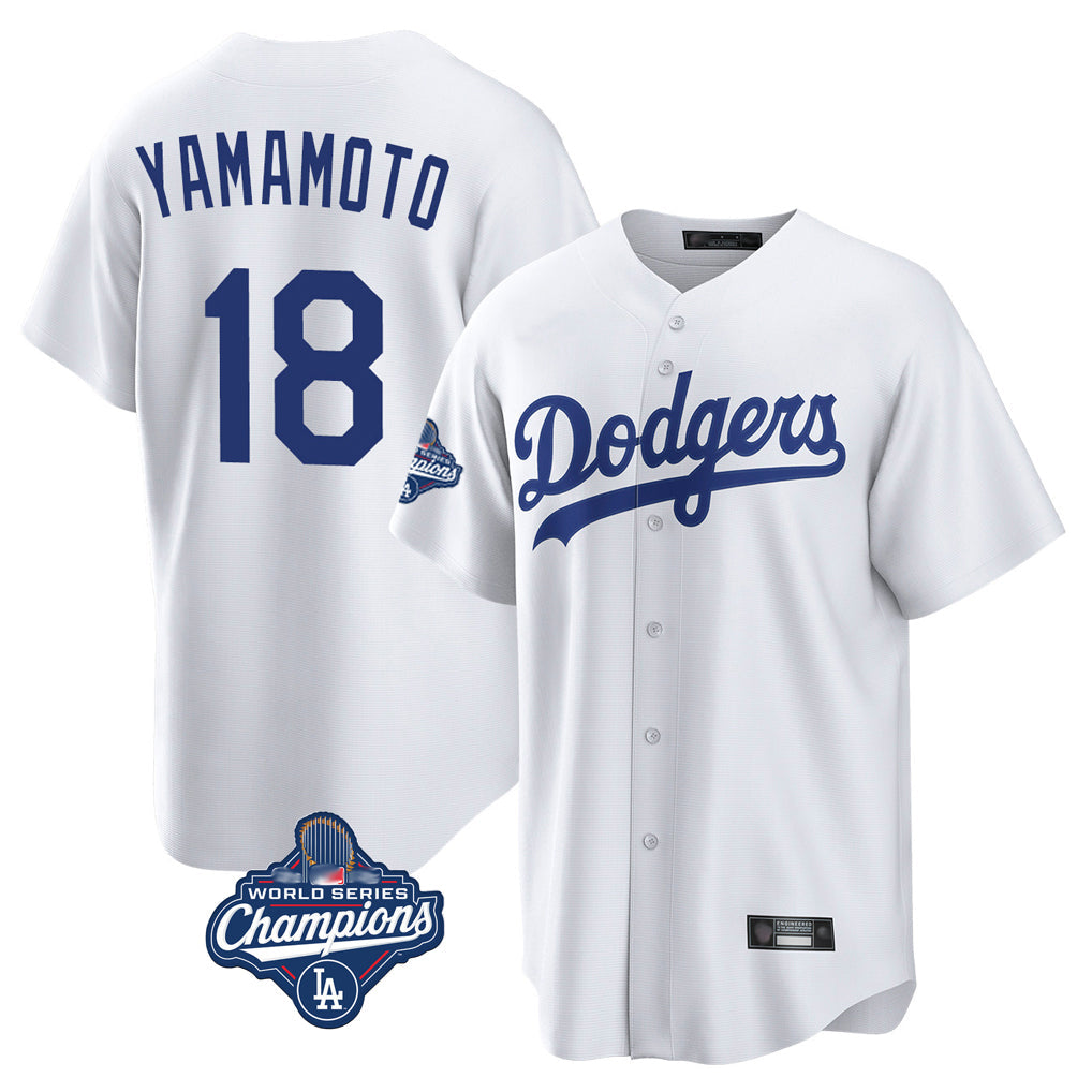 LA.Dodgers #18 Yoshinobu Yamamoto Player White World Series Meet Game Home Gdoa Stitched Jerseys