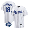 LA.Dodgers #18 Yoshinobu Yamamoto Player White World Series Meet Game Home Gdoa Stitched Jerseys