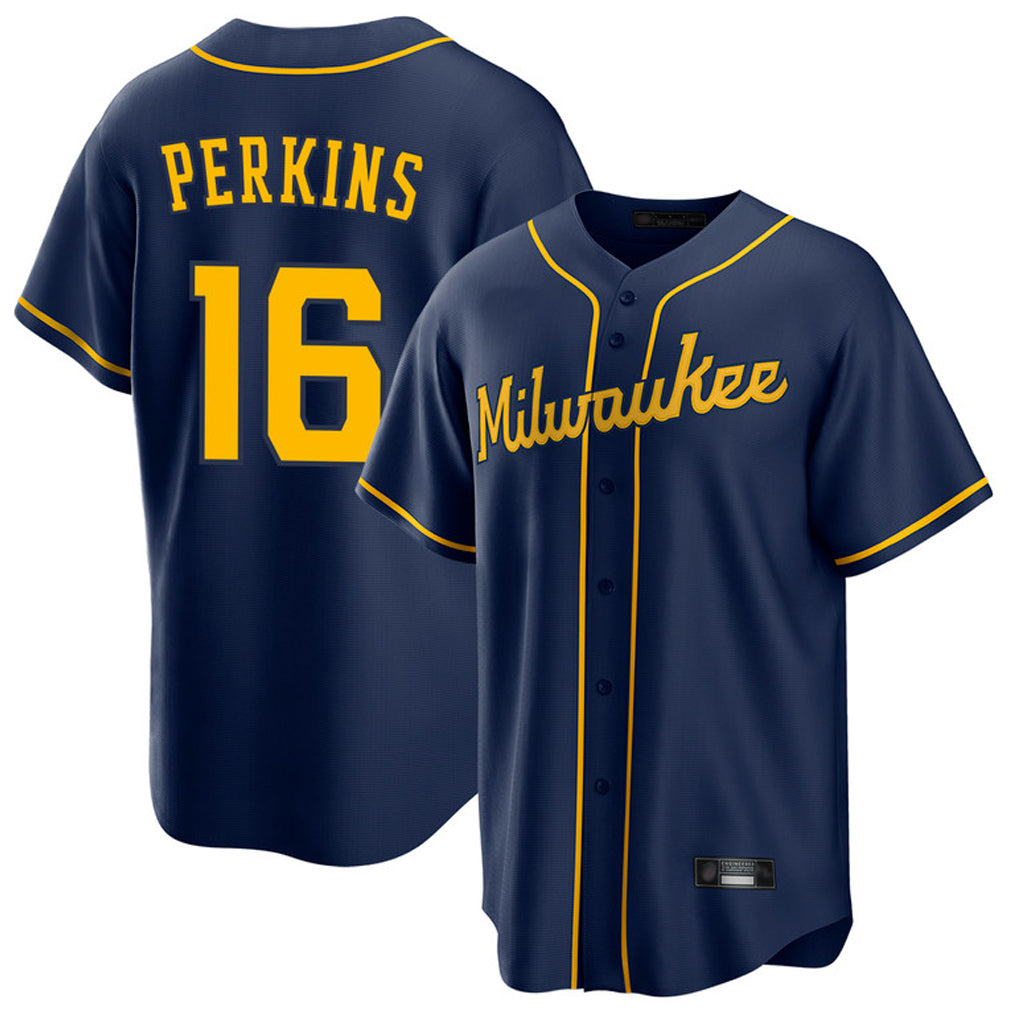 M.Brewers #16 Blake Perkins Player Navy Home Game Gdoa Stitched Jerseys