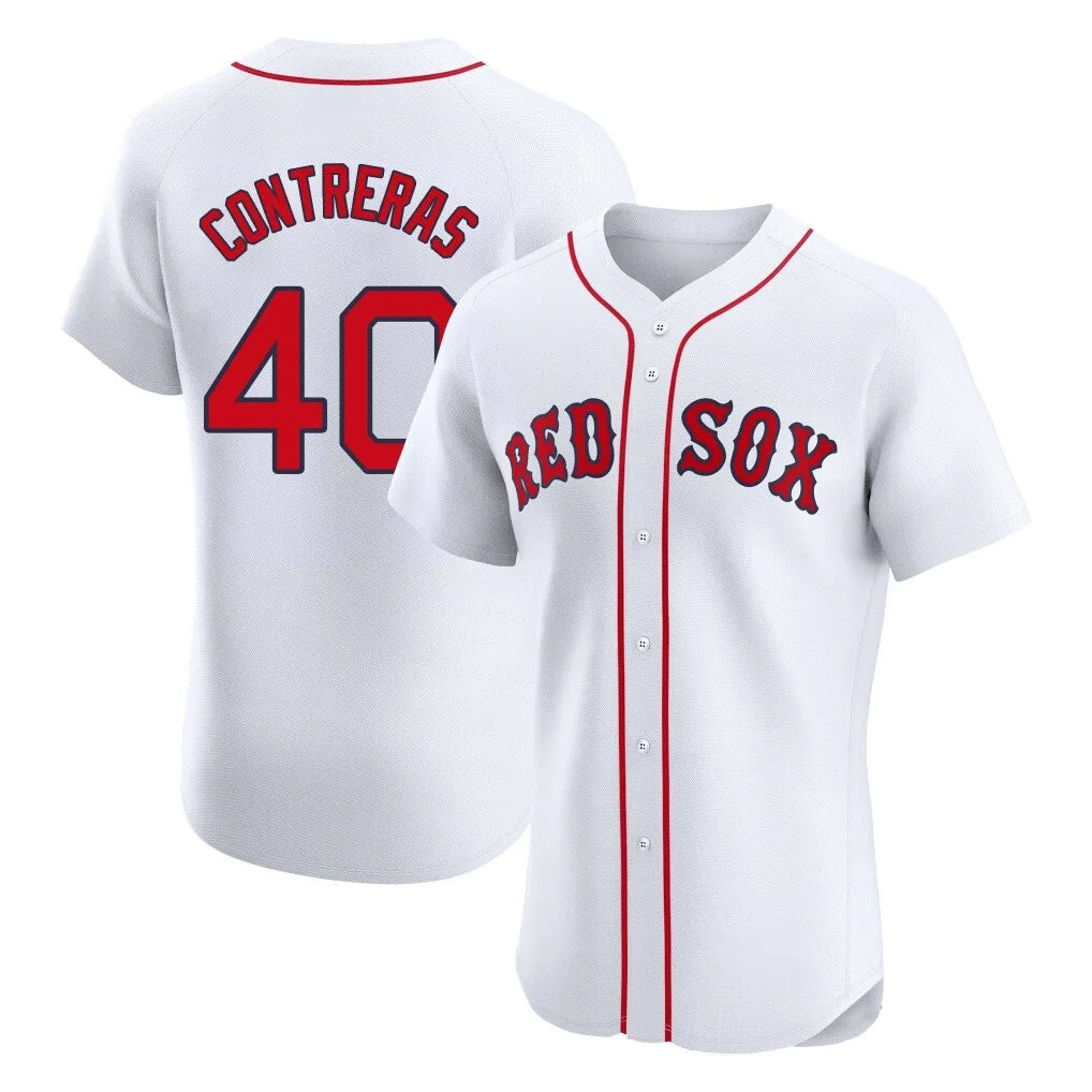 B.Red Sox #40 Willson Contreras Player White Limited Elite Home Game Gdoa Stitched Jerseys