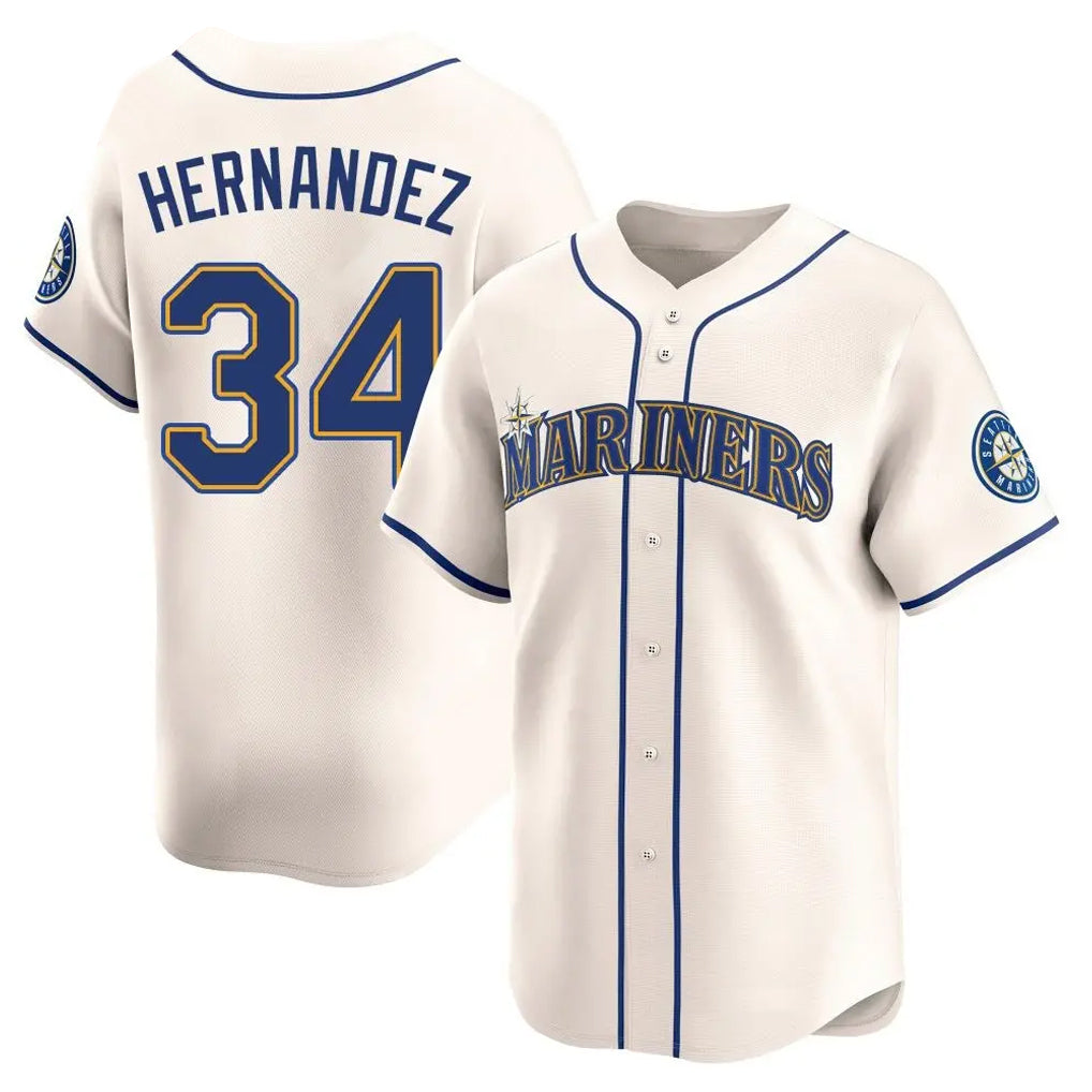 S.Mariners #34 Felix Hernandez Player Cream Home Limited Gdoa Stitched Jerseys