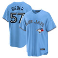 T.Blue Jays #57 Shane Bieber Player Blue Home Stitched Jerseys