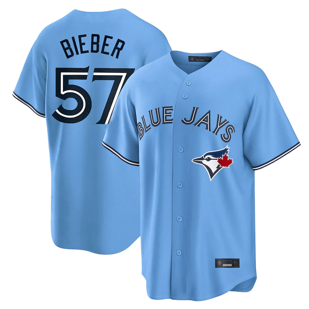 T.Blue Jays #57 Shane Bieber Player Blue Home Stitched Jerseys