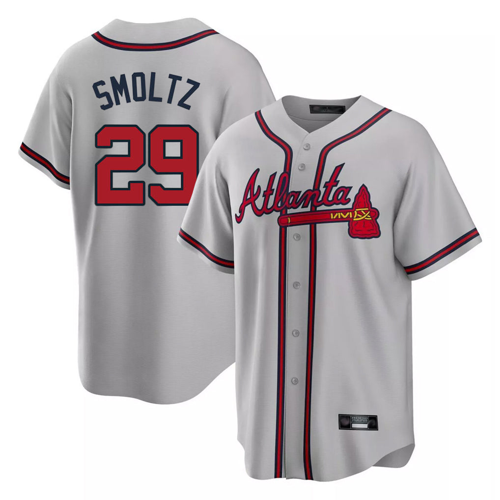 A.Braves #29 John Smoltz Player Gray Home Game Gdoa Stitched Jerseys