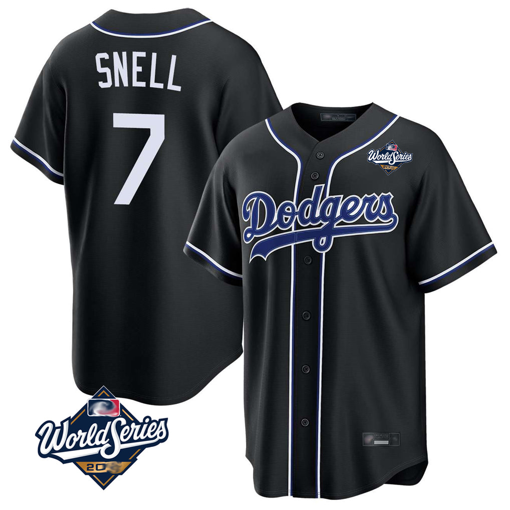 LA.Dodgers #7 Blake Snell Player Black Carbon Limited World Series Home Gdoa Stitched Jerseys