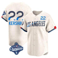 LA.Dodgers #22 Clayton Kershaw Player Cream World Series Meet City Connect Limited Home Gdoa Stitched Jerseys