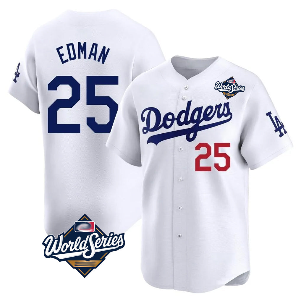 LA.Dodgers #25 Tommy Edman Player White World Series Limited Home Gdoa Stitched Jerseys