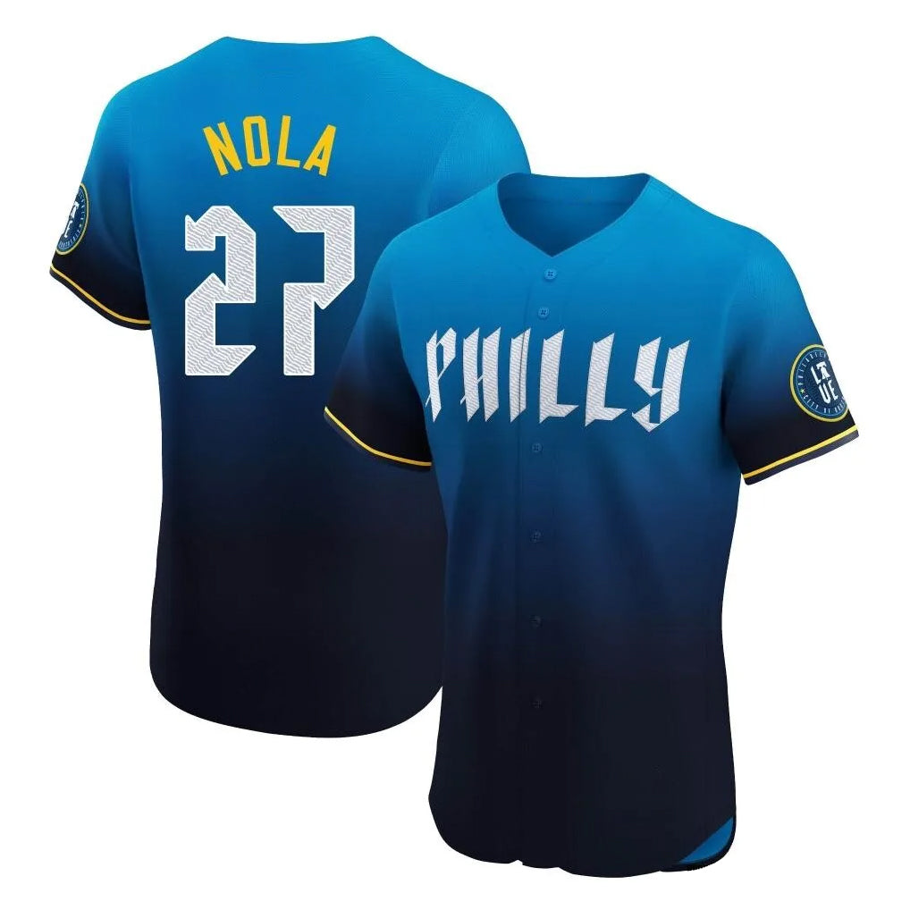 P.Phillies #27 Aaron Nola Player Blue City Connect Home Limited Elite Stitched Jerseys