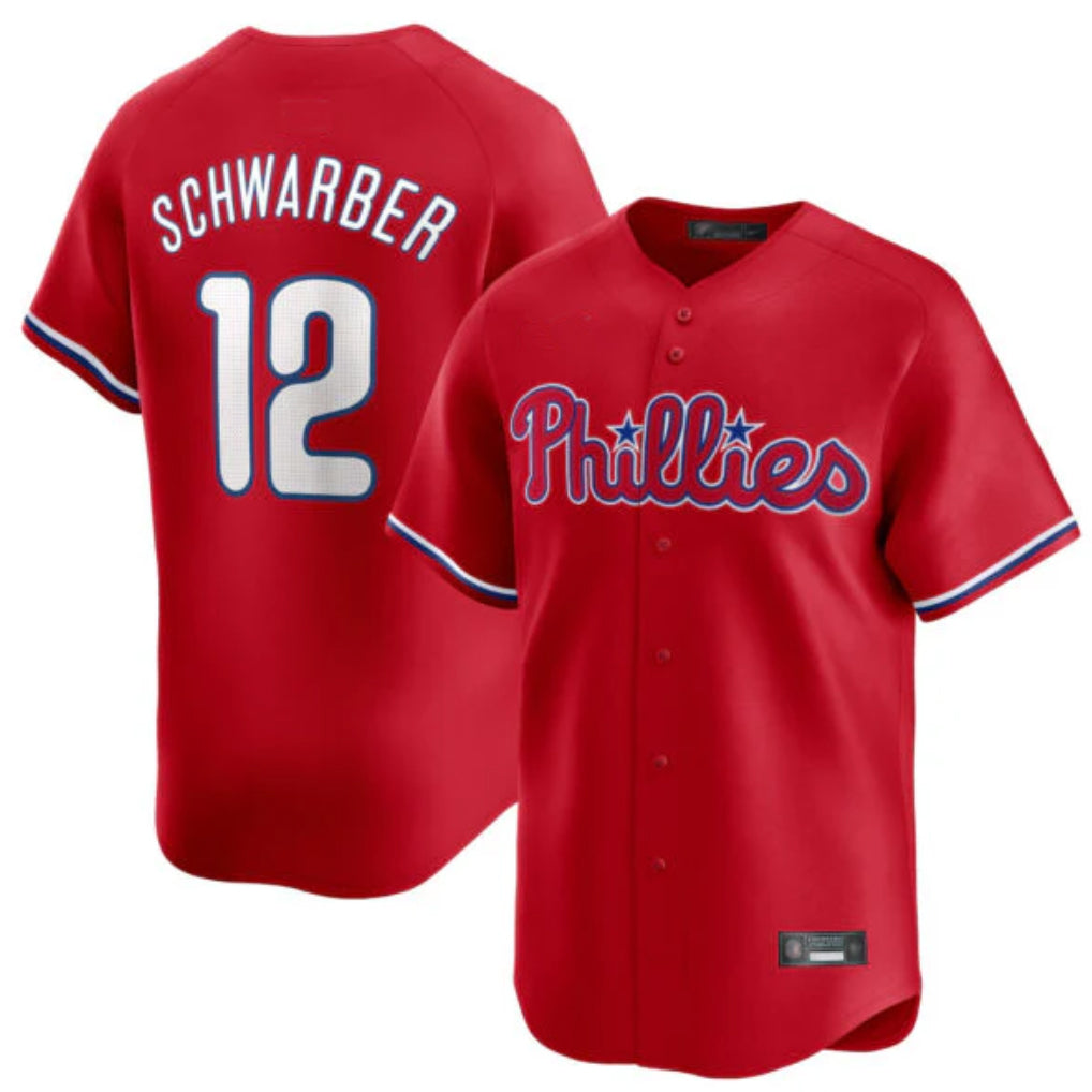P.Phillies #12 Kyle Schwarber Player Red Home Limited Stitched Jerseys
