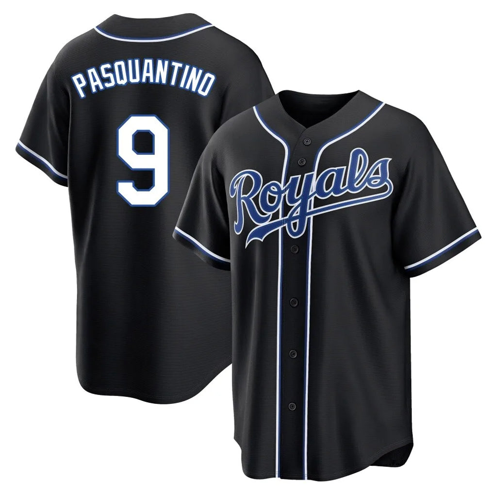 KC.Royals #9 Vinnie Pasquantino Player Black Carbon Fashion Home Game Gdoa Stitched Jerseys